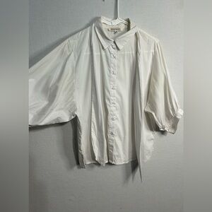 Jealous tomato white button up short puff sleeve blouse